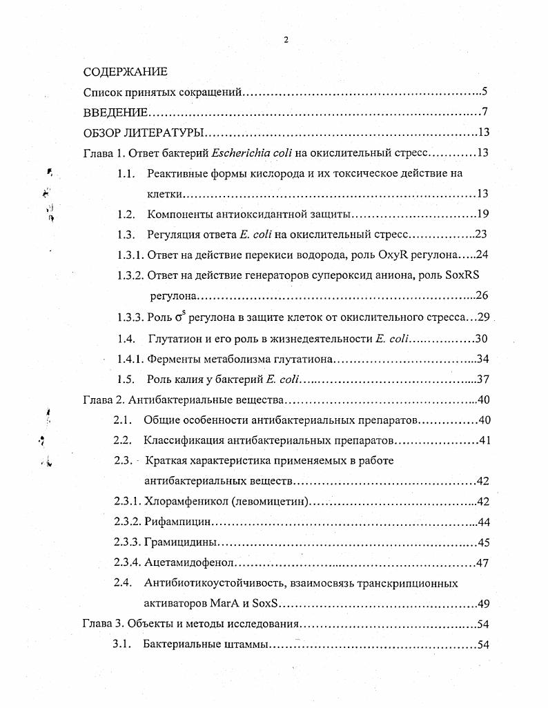 "Глава 1. Ответ бактерий ii i на окислительный стресс.