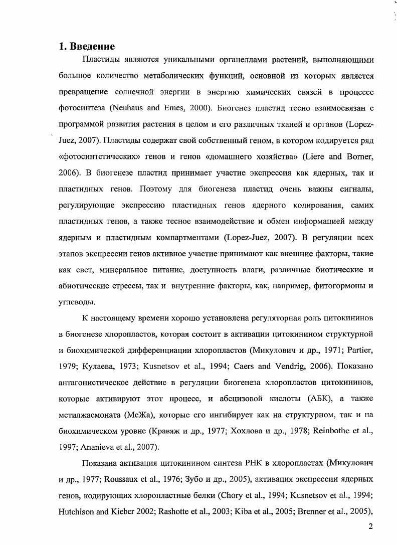 "Многие пестролистные растения несут мутации по генам V или V2, которые относятся к семейству ЭЯиротеаз. Этот класс протеаз необходим хлоропласту лля своевременной разборки поврежденного избыточными электронами реакционного центра фотосистемы I ФС I, что происходит при сильной интенсивности света, чтобы как можно быстрее собрать новый функционально активный реакционный центр . Пестролистность возникает изза того, что клетки, произошедшие от клеток с фотоповрежденными хлоронластами, не содержат хлорофилла, причем такое повреждение происходит неравномерно и на ранних стадиях развития хлоропластов, среди нескольких клеток примордия листа. На более поздних стадиях развития таких мутантов сильный свет уже не вызывает таких нарушений, и формируются клетки с нормальными хлоропластами. Дифференциальное развитие пластид В1гутри листа наблюдается в С4 растениях, у которых световые реакции фотосинтеза и цикл Кальвина пространственно разделены. В мезофильных клетках таких листьев содержатся хлоропласты, с нормально развитой системой внутренних мембран, на которых идет рецепция световой энергии, синтез АТФ и НАДФЫ, в строме происходит фиксация С с образованием 4 молекул, которые транспортируются в клетки обкладки проводящих пучков. Эти клетки характеризуются наличием слабо развитых, рудиментарных, тилакоидов. В них С4 молекула декарбоксилируется и С направляется в пентозофосфатный цикл. Кстати, в листовой обертке початка кукурузы, идет нормальный СЗ фотосинтез. Ген малой субъединицы РБФК нормально экспрессируется в клетках обкладки листьев С4 растений, также как и в СЗ органах i . Мутация, которая нарушает специфичность клеток обкладки, 2 iv 2, локализована в гене, продукт которого нужен для посттрансляционной регуляции накопления большой субъединицы РБФК i . Белок, кодируемый геном 2, является ядерным регулятором транскрипции некоторых генов, продукты которых необходимы для развития нормальных С4 клеток обкладки. Этот ген дифференциально экспрессируется в разных клетках листа кукурузы ii . Интересный пример дифференциального развития пластид связан с формированием хлоропластов в замыкающих клетках устьиц. Хлоропласты этих клеток характеризуются меньшим размером, чем в мезофильных клетках, и наличием малого количества гран в строме , i i, . Количество хлоропластов в замыкающих клетках устьиц примерно в три раза меньше, чем в клегках мезофилла i, . Более того, содержание хлорофилла в этих клетках составляет не более 4, по сравнению с мезофильными хлоропластами i i, . Показано, что активность ферментов цикла Кальвина и РБФК в этих клетках ничтожно мала V, . Тем не менее, в замыкающих клетках устьиц процессы фотофосфорилирования происходят с сопоставимой с мезофильными клетками интенсивностью ii i, . Избыточные электроны в этих клетках приводят к очень интенсивному образованию акгивньтх форм кислорода, которые выполняют сигнальные функции , . То есть в листе развиваются функционально и структурно различные хлоропласты, что, видимо, координируется программой развития листа на разных уровнях. Очень мало известно о регуляции превращения пропластид в отличные от хлоропластов специализированные типы пластид, такие как амилопласты или хромопласты. Известно, что дифференцировка пластид зависит от типа клеток, в которых они находятся. Накопление амилопластов в клубнях картофеля происходит при их дифференцировке из пропластид иод действием кинетина i . В культуре табачных клеток i 2 развитие амилопластов также восприимчиво к различным воздействиям. В таких клетках изначально есть только пропластиды или недифференцированные лейкопласты, но если не добавлять ауксин и повысить концентрацию цитокининов, то включается программа формирования амилопластов. Было показано, что во время такой дифференцировки активируются ядерные гены, продукты которых участвуют в биосинтезе крахмала ivv . Превращение хлоропластов в хромопласты в некоторой мере было исследовано на модели созревания плодов томата. В то же время очень сильно возрастает экспрессия генов, участвующих в биосинтезе каратиноидов ivi, , но транскрипция в пластидах не изменяется i, . 