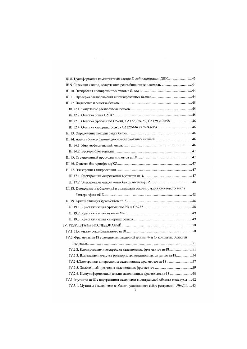 Свойство к полимеризации существенно затрудняет изучение стру ктуры данного белка, что необходимо для понимания деталей молекулярного механизма сокращения чехла. Ранее была проведена серия физикохимических исследований пг, выделенного из чехлов частицы Т4, а также из поличехлов 8. Мономерная и различные полимерные формы пт были изучены методами химической модификации и юрментативного гидролиза . Установлено, что субъединицы пг8 в составе различных форм мономер, ноличехлы, несокращенный и сокращенный чехлы имеют ряд структурных отличий. При изучении структуры хвоста фага были применены методы электронной микроскопии, оптической дифракции и трехмерной реконструкции. В растянутом состоянии сократительный чехол бактериофага Т4 имеет длину 0 . А. внутренний диаметр А и состоит из 4 субъединиц пг, уложенных в диска. Толщина дисков составляет А. Одинаково ориентированные субъединицы повторяются через 7 дисков, г. В сокращенном состоянии длина чехла уменьшается до 0 А, внешний диаметр становится 0 А, а внутренний диаметр не изменяется. Толщина диска уменьшается до А, а угол смещения субъединиц увеличивается до . Период идентичности становится равен . В сокращенном состоянии контакты между субъединицами одною диска разрываются, расстояние между ними увеличивается. При этом образуется свободное пространство, в котором располагаются субъединицы вышележащего диска. В результате сокращения симметрия хвостового чехла становится псевдо ти кратной . Выявление областей молекулы, участвующих во взаимодействиях между субъединицами пг8, а также выяснение деталей пространственной структуры белка в различных состояниях важны для понимания механизмов конформационных перестроек белка, происходящих при его сборке и в процессе сокращения чехла. Детальное изучение молекулярного механизма сокращения хвостовою чехла Т4 и родственных бактериофагов необходимо для понимания функционирования других сложноорганизованных двигательных систем. Поэтому, наряду с изучением белка хвостовою чехла бактериофага Т4, мы также начали изучение хвостового чехла гигантского бактериофага i. Несмотря на то, что оба фага и Т4 являются представителями семейства vii, гомологии на уровне ДНК и аминокислотных последовательностей между этими вирусами не наблюдается . Целью настоящей работы явилась идентификация функциональных областей ш с помощью генетической и белковой инженерии, а также конструирование мутантов пг, пршодных для кристашшзации н определения его структуры. Помимо данных задач, мы с помощью вьгсокоразрешакмцей крноэлекгронной микроскопии и пространственной реконструкции изучили также структуру хвостового чехла гигантского бактериофага , инфицирующею патогенные штаммы i. На основе данных криоэлектронной микроскопии выполнить трехмерную реконструкцию хвостового чехла бактериофага рК в растянутом и в сокращенном состояниях. Впервые исследования хвостового чехла бактериофага Т4 проведены на рекомбинантном белке. Для исследования был применен подход, основанный на получении генноинженерным методом полноразмерною пг, сто делеционкых фрагментов, а также мутантов с делениями внутри молекулы белка. Впервые показано, что нскошрые делеционные варианты формируют в растворе новый тип полимерных структур несокращенные иоличехлы НСП. Были идентифицированы участки молекулы пг. Впервые получены мутанты пг, не формирующие поличехлов, подобраны условия для их кристаллизации, что. Показана возхюжность создания гибридных молекул на бате делеционных фрагментов пт и участка белка 1 i i. Выполнена трехмерная реконструкция хвостового чехла гигантского бактериофага о К7. Данная экспериментальная работа нежит фундаментальный характер, выполнена по открытому плану научноисследовательских работ Института Биоорганической химии им. ММ. ШсмякинаЮ. А. Овчинникова РАН и поддержана грантами РФФИ и Медицинского института Говарда Хьюза. Идентификация областей пг Т4, важных для фолдинга и полимеризации, получение мутантов, способных образовывать различные типы структур, позволила получить болос полное представление о взаимодействии субьсднниц чехла бактериофага Т4 и механизмах сю сокращения. 